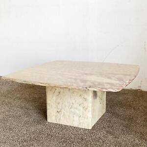 Cream And Pink Marble Rounded Square Top Coffee Table
