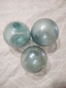 Lot Of 3 Japanese Glass Fishing Float Japan Ball Floats Balls