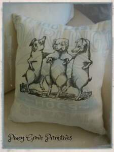 Primitive Antique Grain Feed Sack Bag Lge Re Purposed Porch Pillow Hogs Special