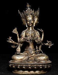 12 Old Tibet Bronze Gilt 3 Head 8 Arms Namgyalma Ushnishavijaya Buddha Statue