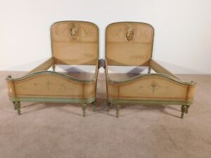 Pair Antique 1920s Barbola French Louis Xvi Romantic Painted Shabby Twin Beds