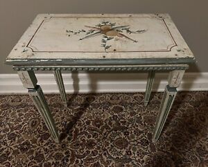 Antique Hand Painted French Provincial Side Table Ornate Furniture