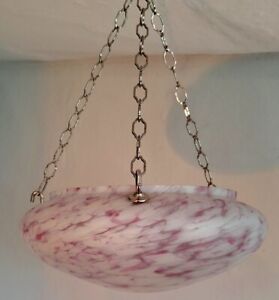 Art Deco Pink White Glass Flycatcher Plaffonier Light Bowl Lamp Shade