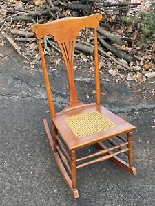 Antique Heywood Brothers Wakefield Company Birdseye Maple Nursing Rocking Chair