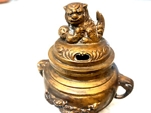 Vintage Brass Incense With Foo Dog Lid