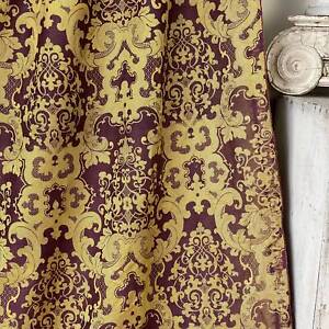 Fabulous Regal Italian Or French Silk Linen Damask Gold Burgundy Curtain Drap