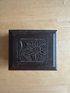 Interlaken Stamp Box Antique Hand Carved Light Wear