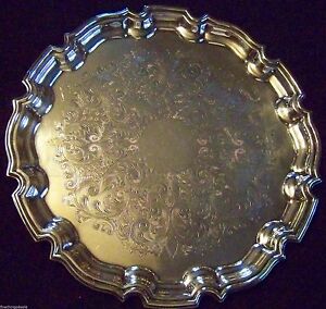 Shabby Chic Silver Chippendale Chased Medium Sz Sheffield Silver Salver Tray