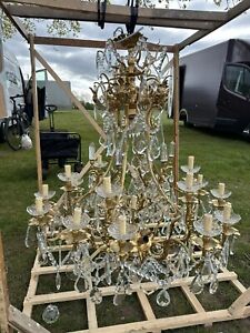 4ft Tall Antique French Bronze Crystal Chandelier