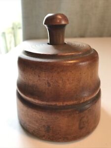 Antique Primitive Wooden Butter Mold Bell Press With Carved Fern Print Design