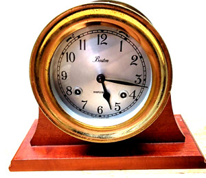 Vintage Chelsea Brass Shipstrike Boston Clock On Base