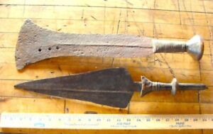 2 Primitive African Weapons Sword Spear Open Fire Forged Ngulu Ngombe Kuba Nor