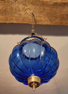 Antique Indian Belgium Colonial Glass Hundi Lantern Ceiling Light Lamp Shade