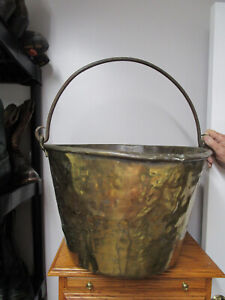 Antique Hammered Brass And Iron Apple Butter Kettle Cauldron Cooking Large Pot