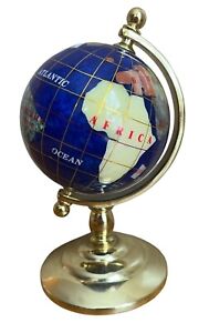 Vintage Mini World Globe Inlaid Semi Precious Stones With Brass Stand 6 