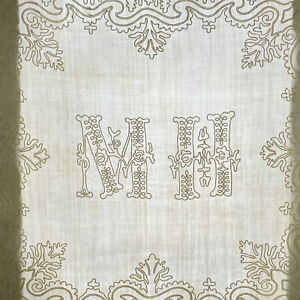 Hw Or Mh Monogram Lace Tambour Embroidery Embroidered White Textile For Pillows