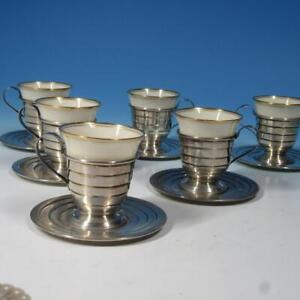Ovington Sterling Silver 6 Art Deco Demitasse Cups And Saucers Lenox Inserts