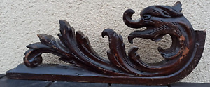13 Antique French Wood Carved Oak Gothic Dragon Pediment Architectural