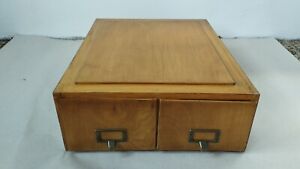 Old Library File Box Wood Card Catalog Library File Box 2 Drawer