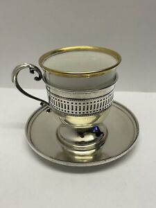 Vintage Sterling Silver Hutschenreuther Fisher 601 Porcelain Demitasse Cup
