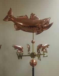 Leaping Salmon Copper Weathervane 3d Fish Directionals Mount Slight Dings