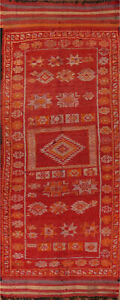 Antique Tribal Wool Moroccan Oriental 18 Long Runner Rug Handmade Red 6x18 Ft