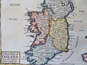 Ireland Country Dublin Waterford Killarney 1749 Senex Fine Hand Colored Map
