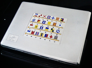 Sterling Silver Enamel Cigarette Case With Nautical Flags Hallmarked 1937