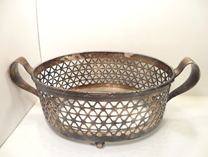 Antique Meriden Silver Plate 2 Handle Oval Serving Bowl Basket Vtg 278 No Glass