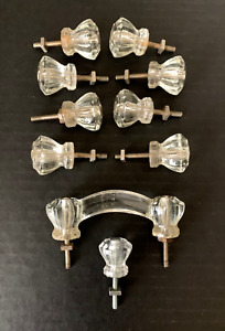 Vintage Clear Glass Drawer Knobs Pulls Crystal Diamond Faceted Mixed Lot 10