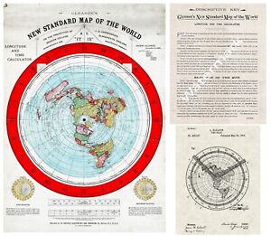 Flat Earth World Map Patent Verso Key 23x32 In Alexander Gleason S 1892