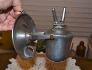 1840 S American Pewter Nautical Whale Oil Sconce Lamp Carry Or Wall Hang Pivot