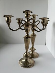 Vintage Pair Of Crown Sterling Silver Weighted Candelabras Convertible