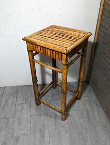 Vintage Mid Century Modern Bamboo Asian Boho Chic Square Plant Table