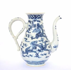 1900 S Chinese Blue White Porcelain Teapot Wine Pot Dragon