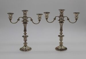 Pair Of Gorham Weighted Sterling Silver Candelabras 3 Arm Candle Holders 1175