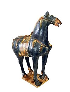  5922 Chinoiserie Large Tang Dynasty Style San Cai Standing Horse 29 5 H