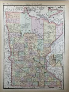 1893 Minnesota Map Color Counties Historical Points 14 X 10 5 