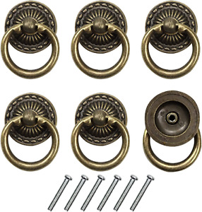 6pcs Vintage Bronze Drop Ring Knobs Pulls Handles For Dresser Drawer Antique Dra
