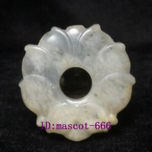 Old Chinese Jade Hand Carved Lucky Lotus Flower Statue Pendant Gift Collection