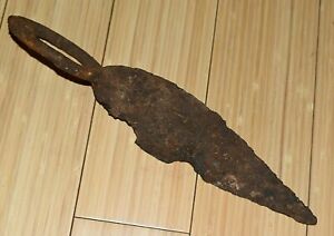 Antique African Tribally Hand Forged Iron Knife W Fist Handle Collected Africa