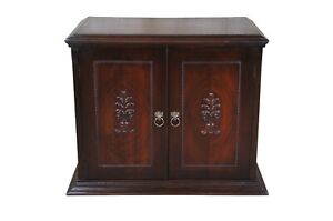 Ornate Mid Century Walnut 2 Door Console Record Music Cabinet Side Table Chest