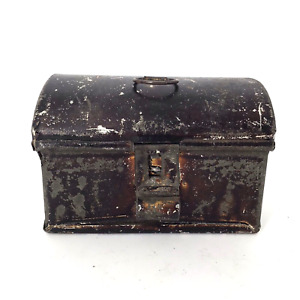 Antique Tiny Tin Japanned Toleware Document Box Dome Top 3x2x2