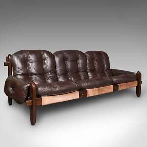 Large Vintage 3 Seat Sofa Brazilian Leather Settee Jean Gillon Probel 1970