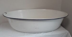 Vintage Enamel Porcelain Baby Infant Bath Tub Wash Basin 25 5 X18 X6 