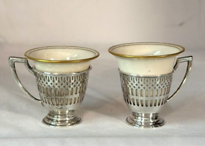 Pair Of Demitasse Sterling Cup Holders With Cups