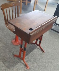 Moving Make An Offer Antique Heywood Wakefield Eclipse Oak Cast Iron School Desk