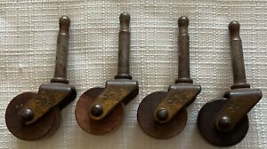 Lot Of 4 Vtg Antique Wooden Metal Caster Wheels Salvage Replacement Wood