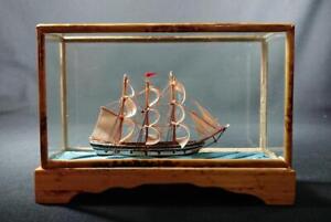 Vintage Chinese Diorama Of A 19thc Tea Clipper Ship Bamboo Case
