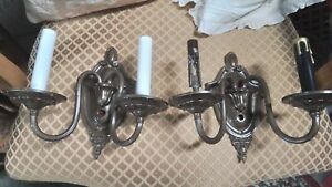 Vintage Pair Of Double Arm Wall Sconces Metal Decorative Lighting Collectable